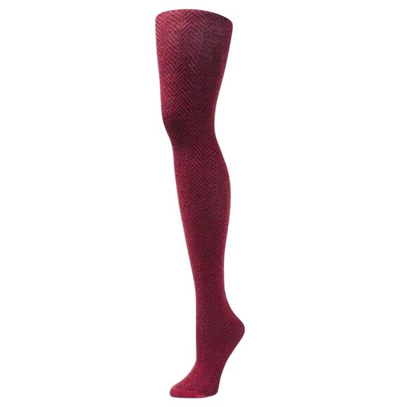 Italian 80% Cotton Tights Medium Burgundy Herringbone Wine B.ella New Hosiery - Picture 2 of 5